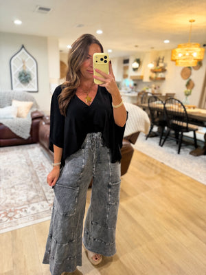 Jessica Mineral Washed Wide Leg Pants - Ash Black