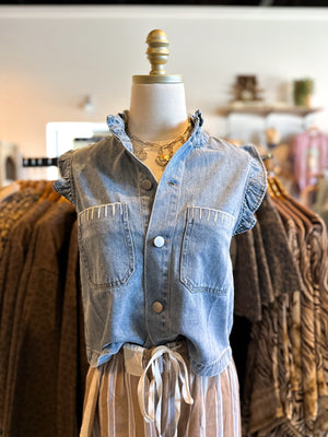 Spencer Denim Ruffle Button Down Vest