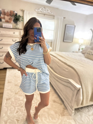Tatum Striped Drawstring Shorts - Blue