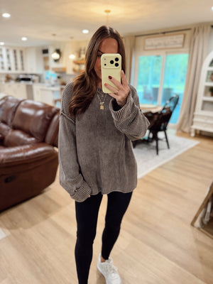 Wendy Washed Ribbed Folded Cuff Knit Sweater