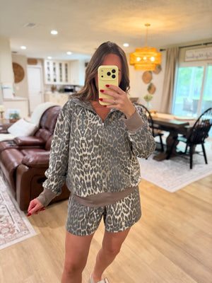Lilly Leopard Print Terry Cloth Quarter Zip