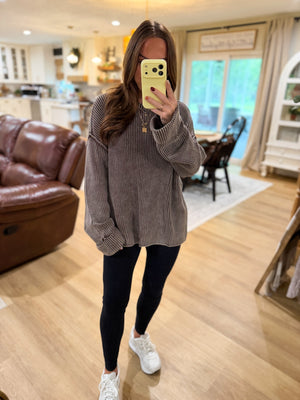 Wendy Washed Ribbed Folded Cuff Knit Sweater