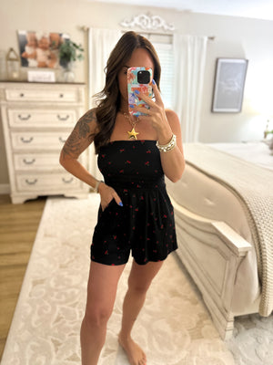Brooklyn Cherry Print Strapless Romper