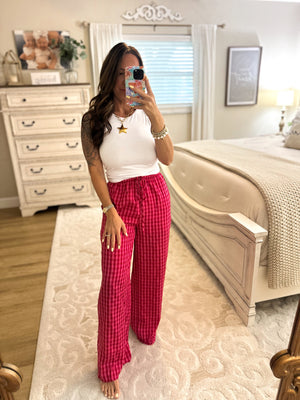 Aria Gingham Print Drawstring Pants