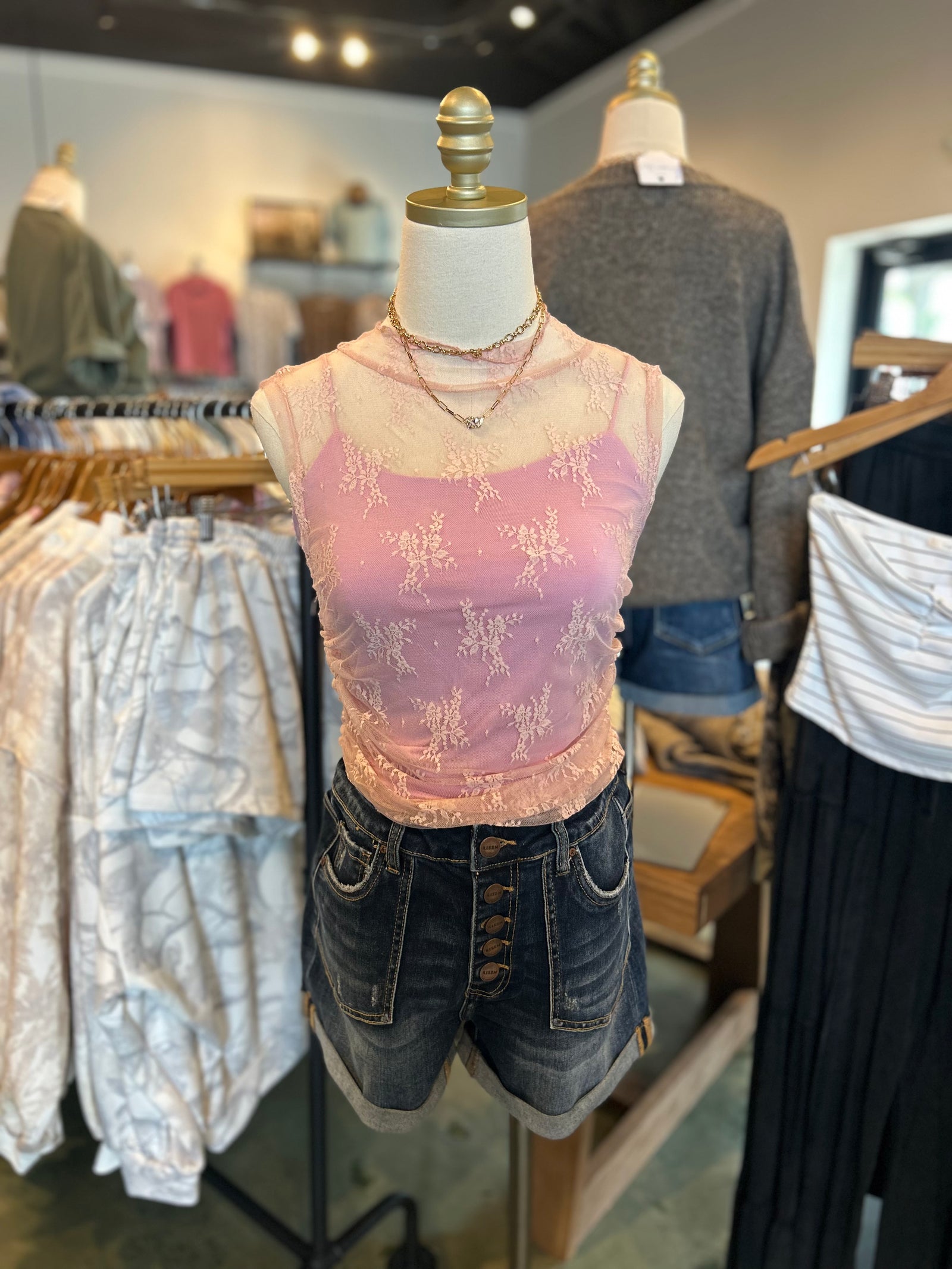 Amber Sleeveless Lace Tank - Blush
