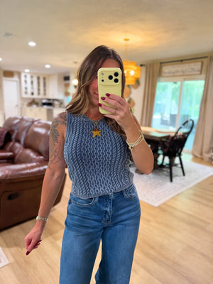 Jillian Cable Knit Sleeveless Sweater - Indigo