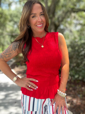 Brittani Smocked Ruffle Hem Tank Top