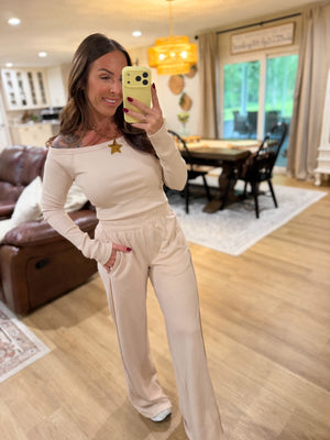Skye Off Shoulder Ribbed Crop Top - Taupe