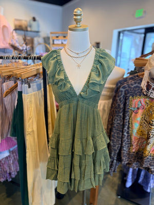 Finley Open Back Ruffle Dress - Fern
