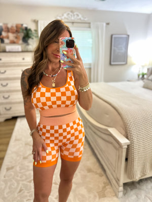 Checkmate Cropped Two Piece Set - Orange
