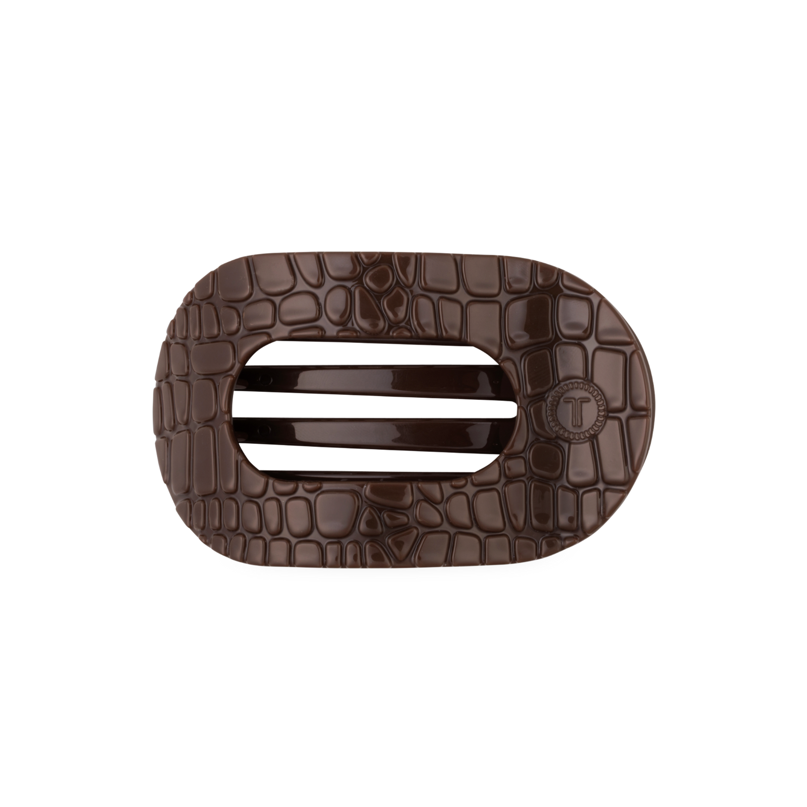 Brown Crocodile Medium Flat Round Hair Clip