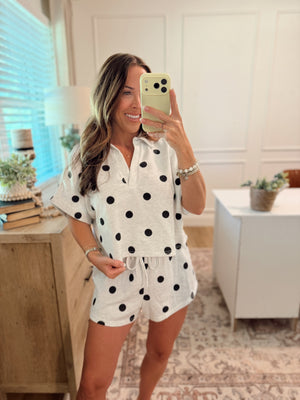 Eddie Polka Dot Cropped Collared Top