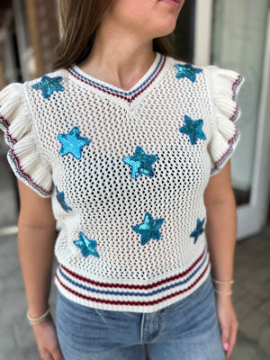 Seeing Stars Sequin Patch Knit Top