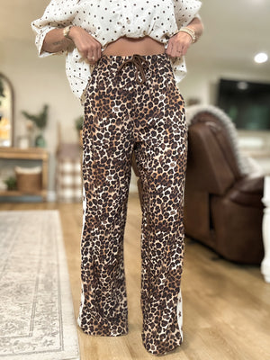 Mia Linen Blend Brown Star Striped Pants