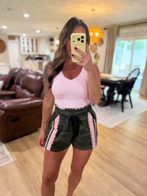 Ainsley Camo Lace Detail Lounge Shorts