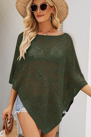 Openwork Boat Neck Shawl Cover Up