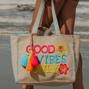 Good Vibes Only Happy Flowers Canvas Tote Bag