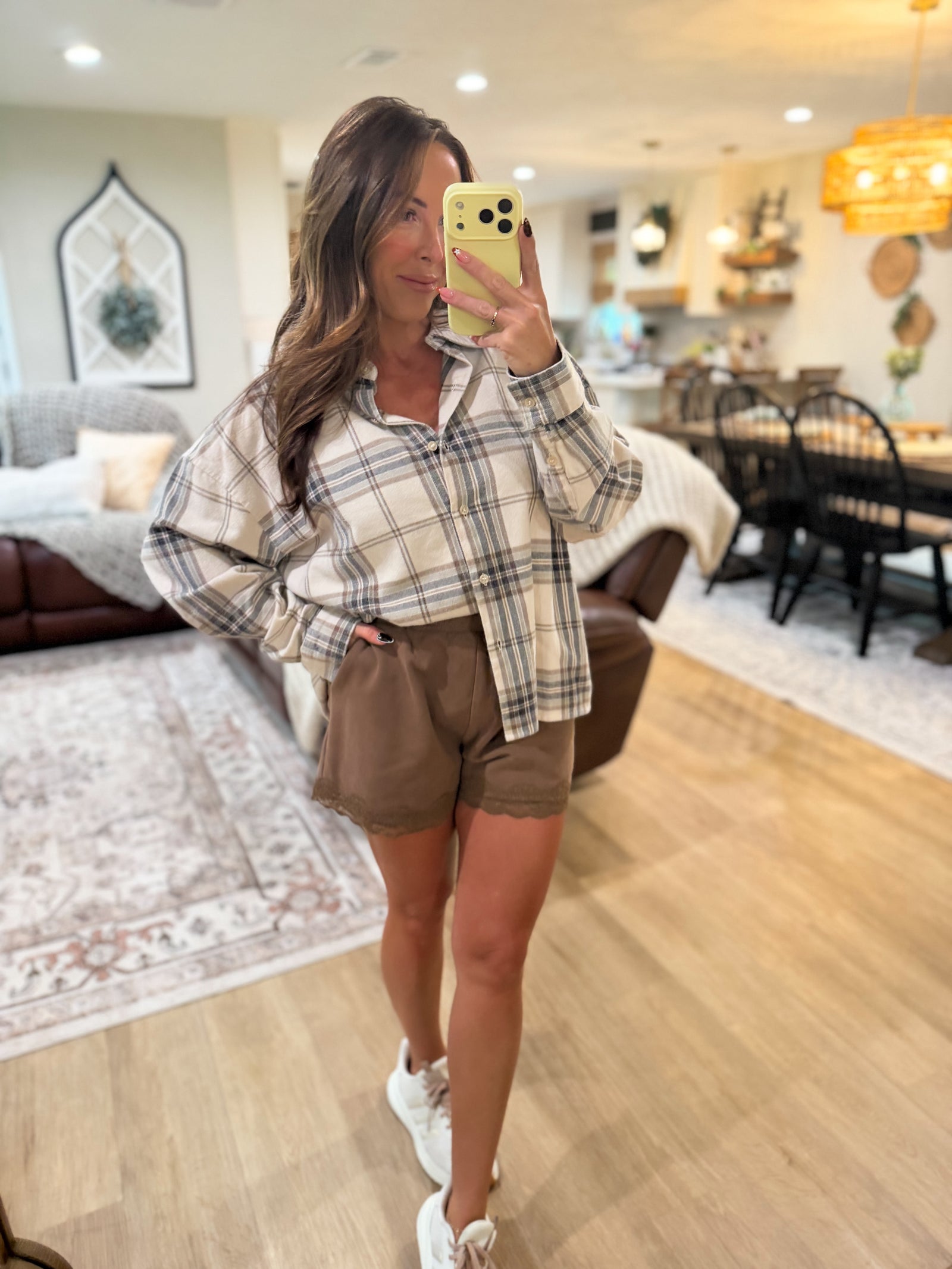 Noel Boxy Fit Plaid Button Down - Ivory