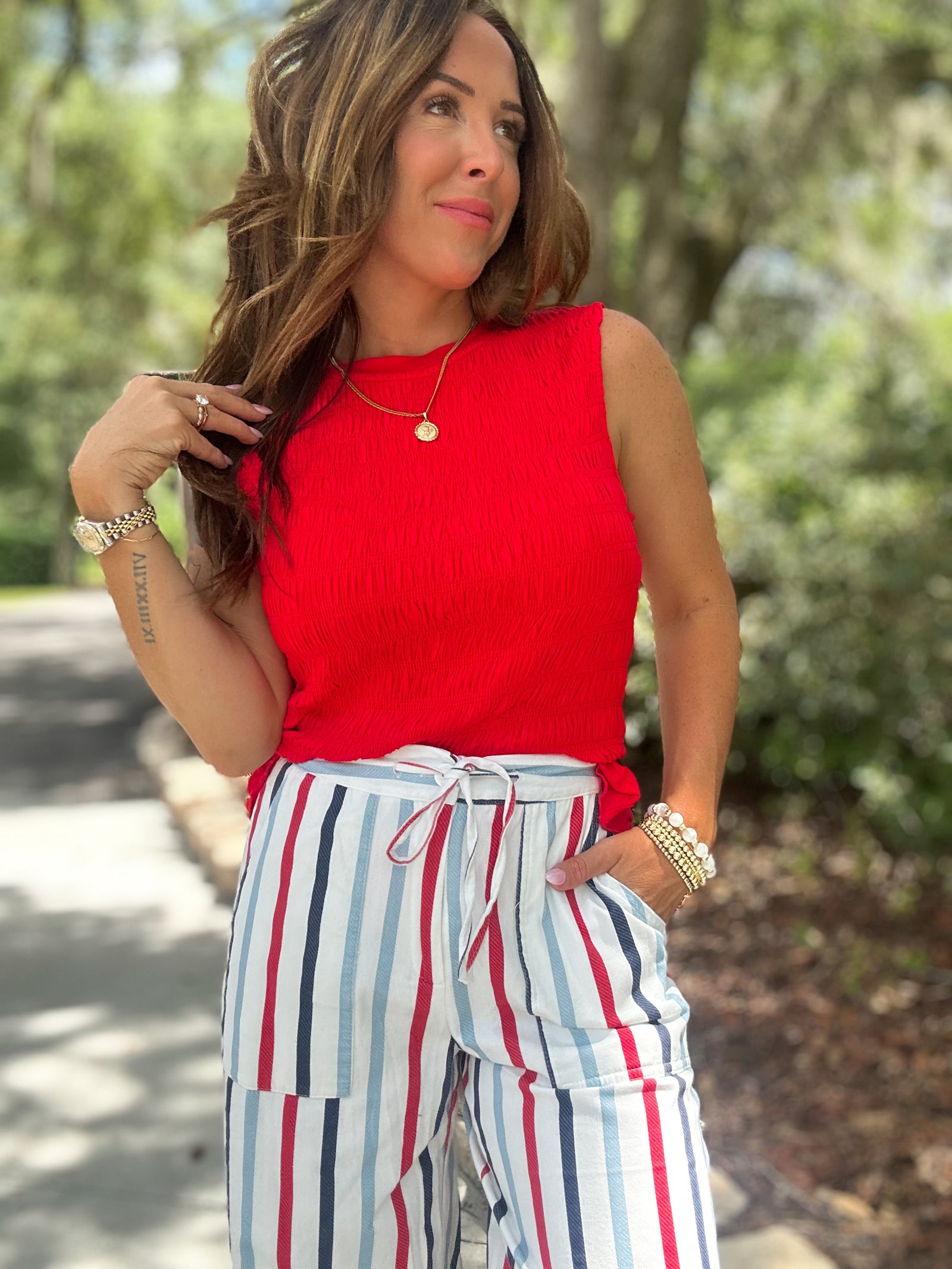 Brittani Smocked Ruffle Hem Tank Top