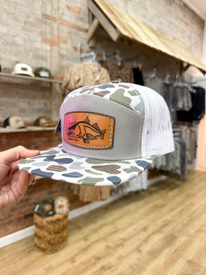 Shoot & Reel Snook Cut Out Patch Men's Hat - White