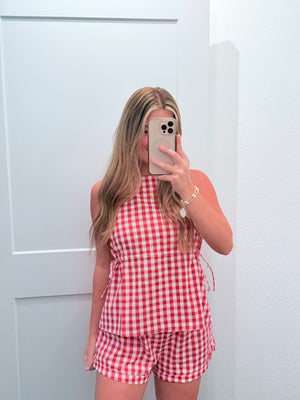 Morgan Gingham Cuffed Shorts - Red