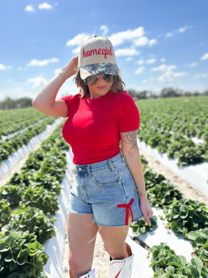 Mavis High Rise Side Ribbon Denim Shorts