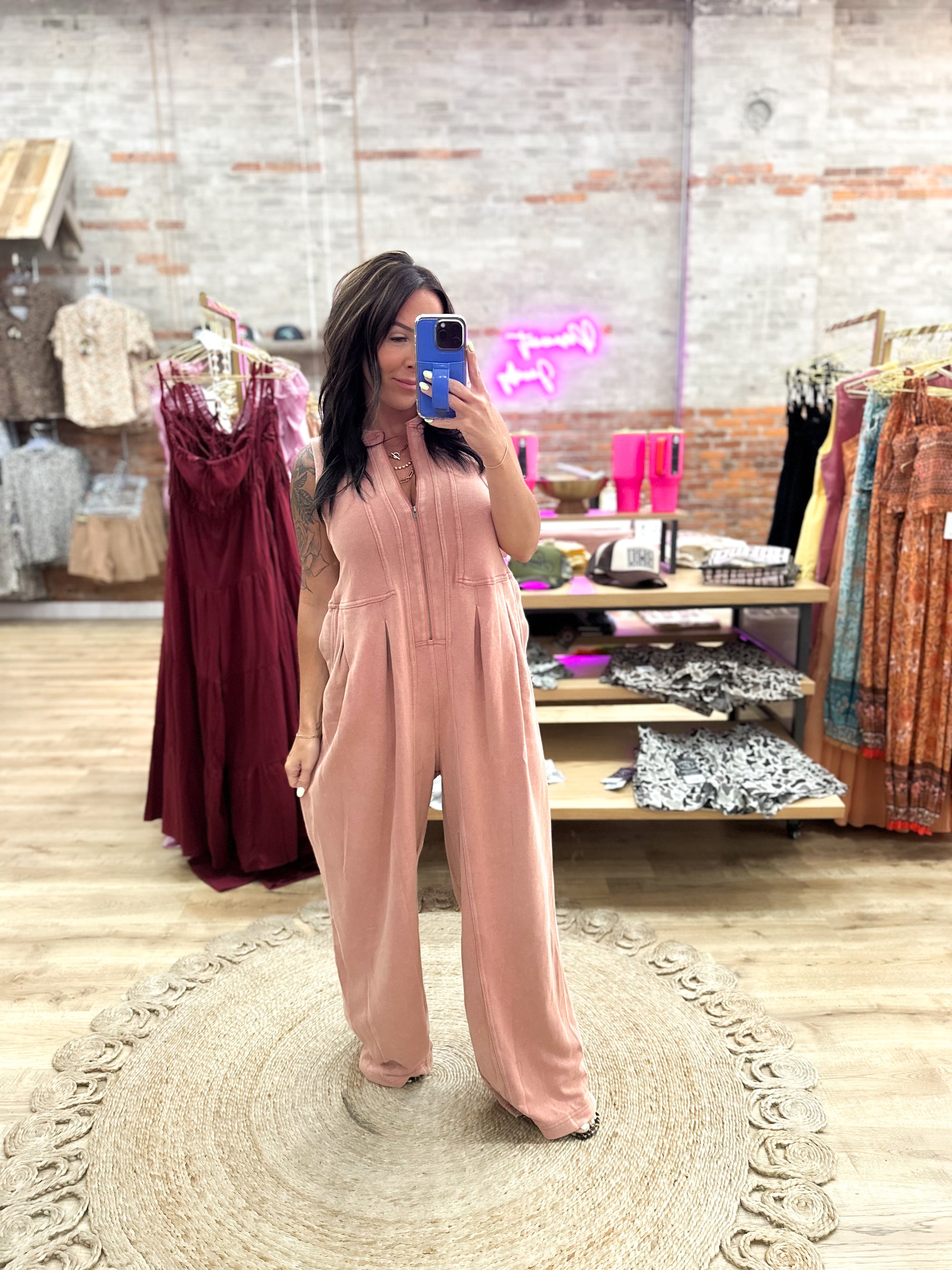 Veronica Mineral Washed Jumpsuit - Rust