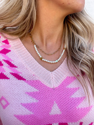 Pearl & Heart Accent Chain Link Necklace