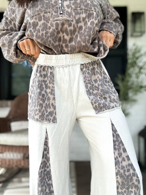 Lexi Mineral Washed Leopard Flare Pants - Ivory QUICK PREORDER