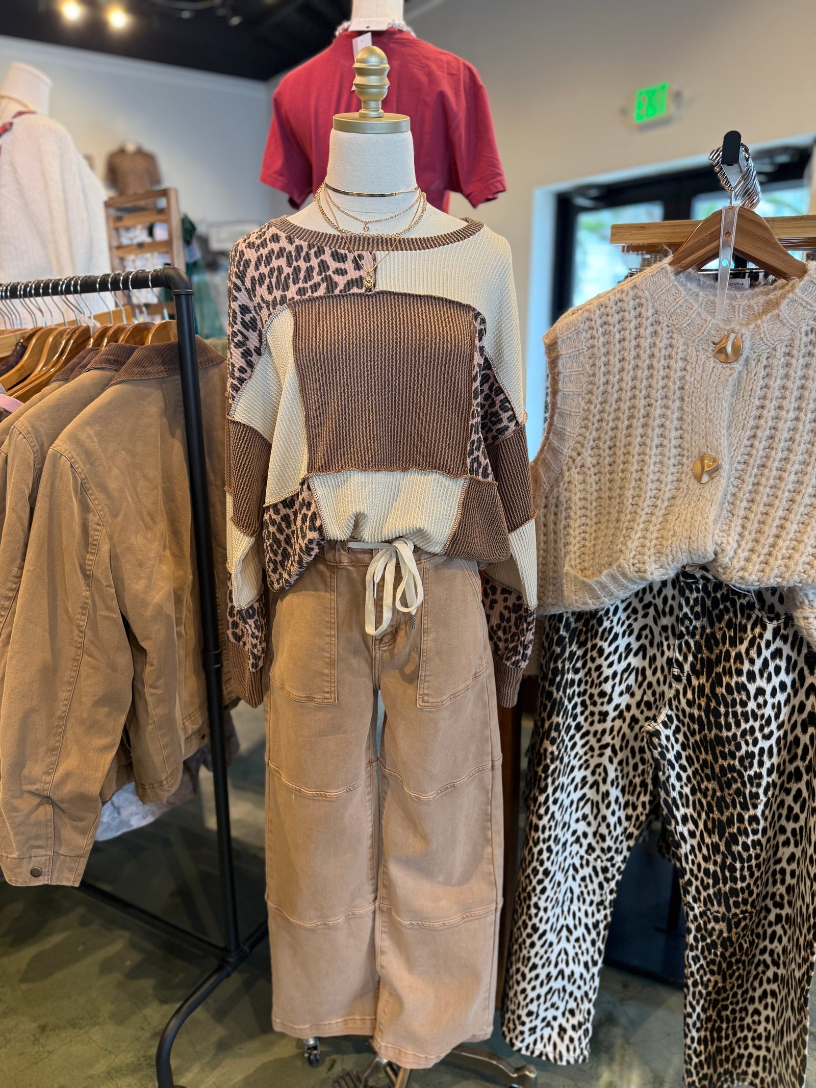 Austin Leopard Patchwork Color Block Top