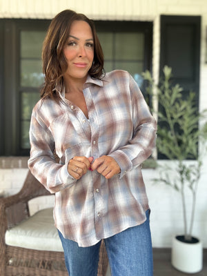 Can't Live Without You Flannel Top- Mocha