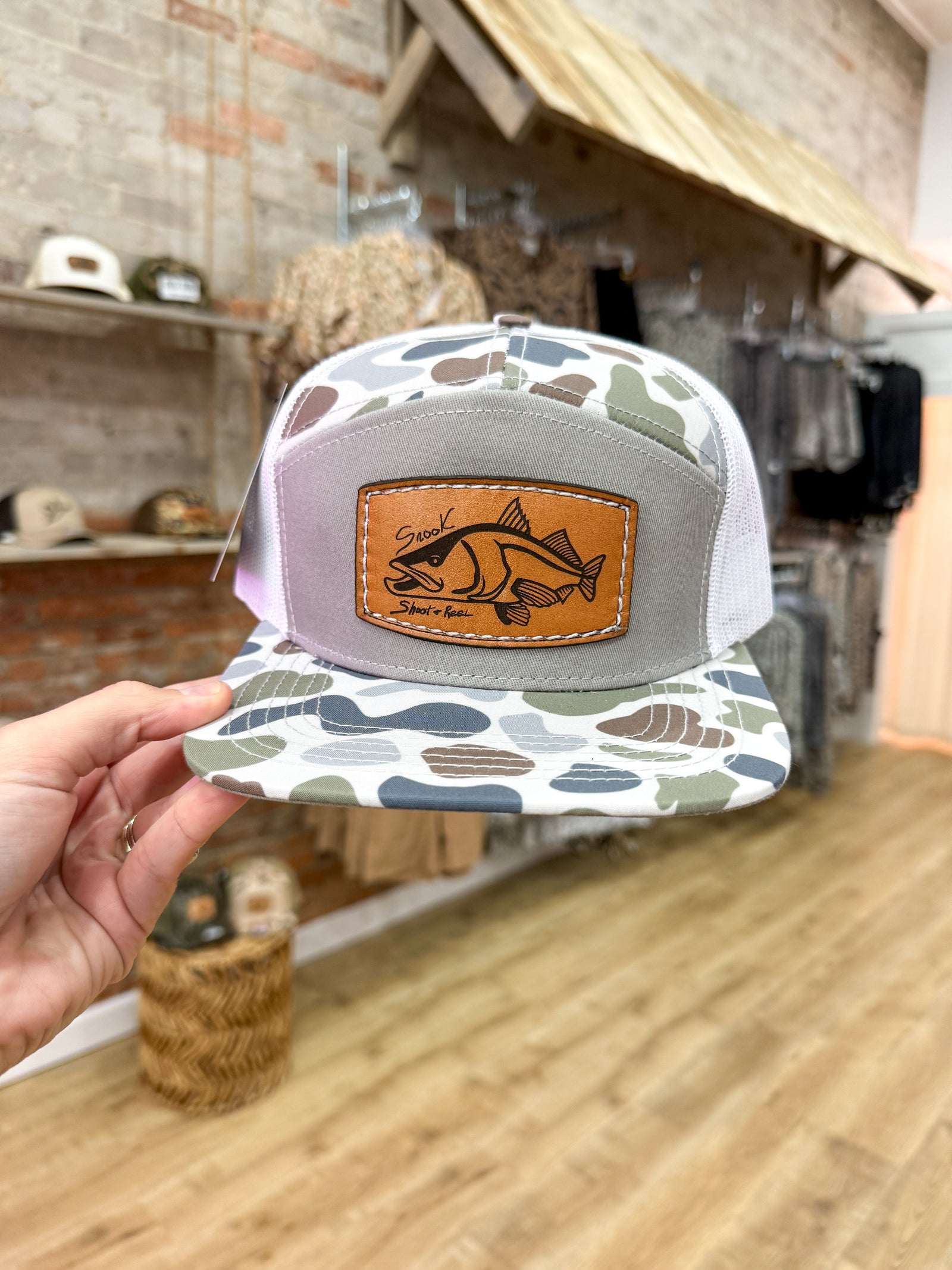 Shoot & Reel Snook Cut Out Patch Men's Hat - White