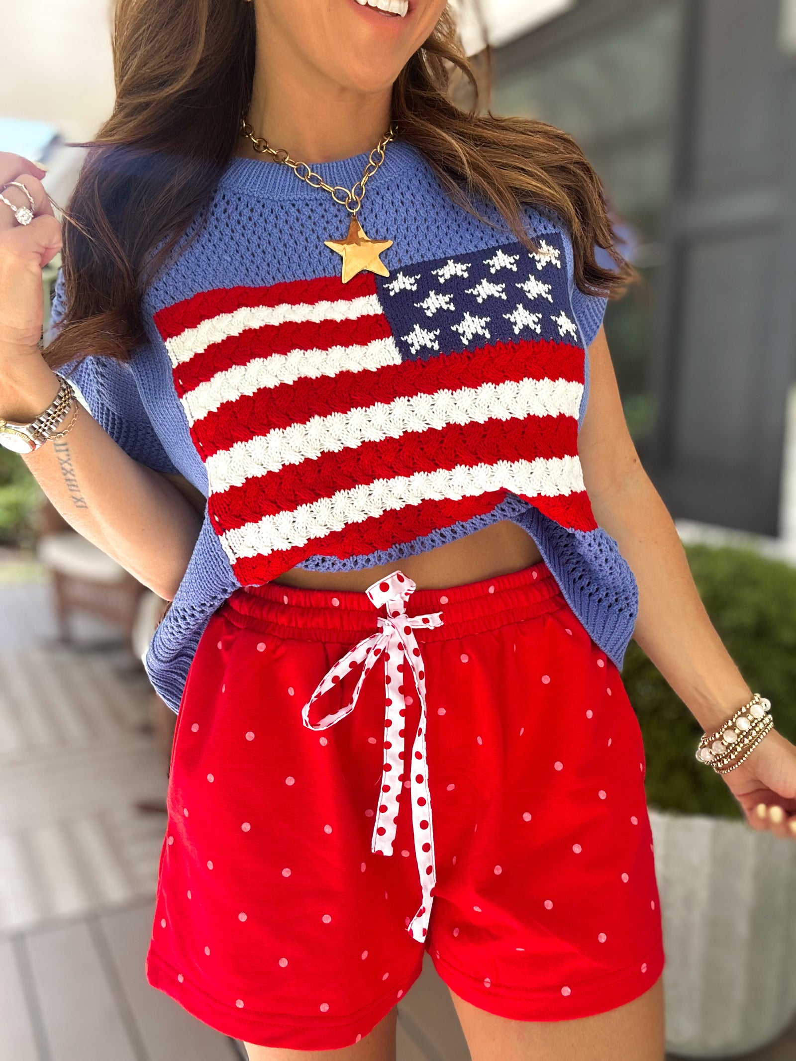 Lakelyn Polka Dot French Terry Shorts - Red