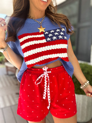 Lakelyn Polka Dot French Terry Shorts - Red