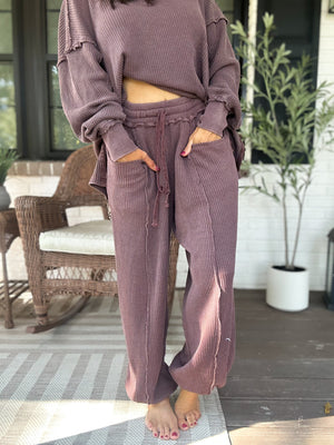 Christina Mineral Washed Waffle Pants - Cherry