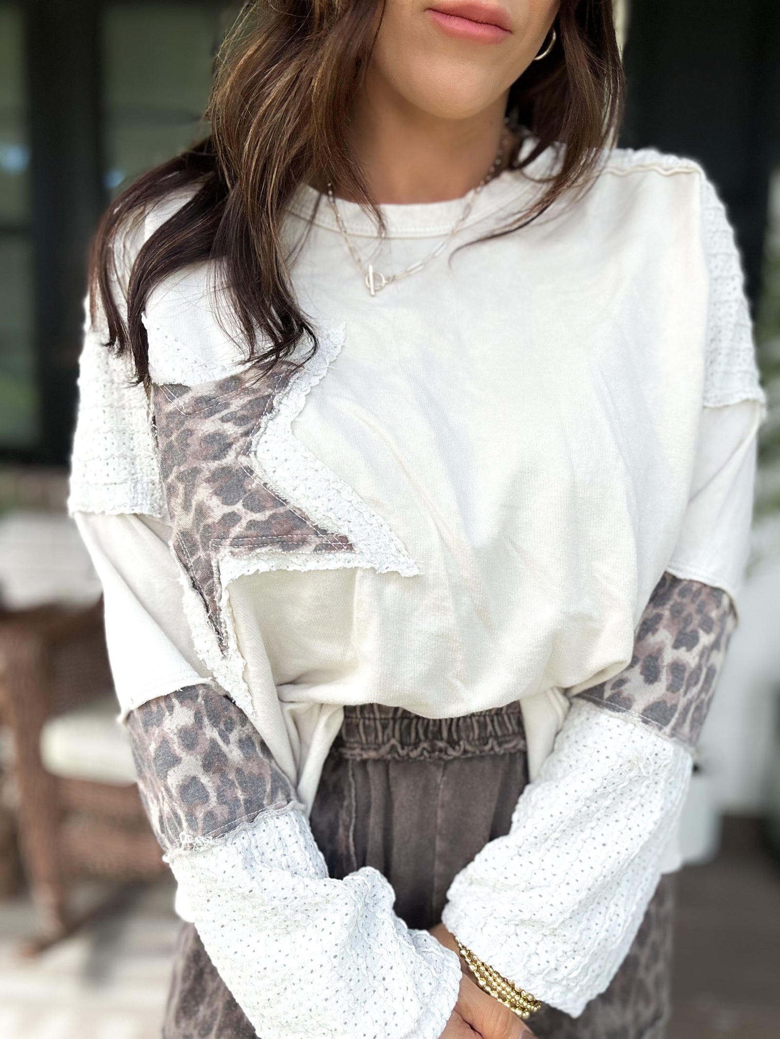 Lori Vintage Washed Leopard Star Patched Top