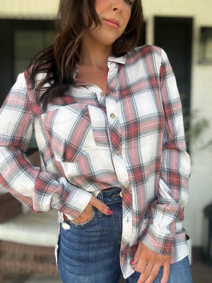 Can't Live Without You Flannel Top- Red and Ash Black