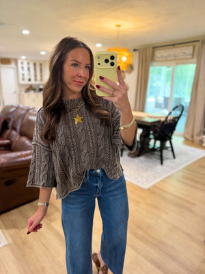Lucia Washed Cable Knit Turtleneck Top
