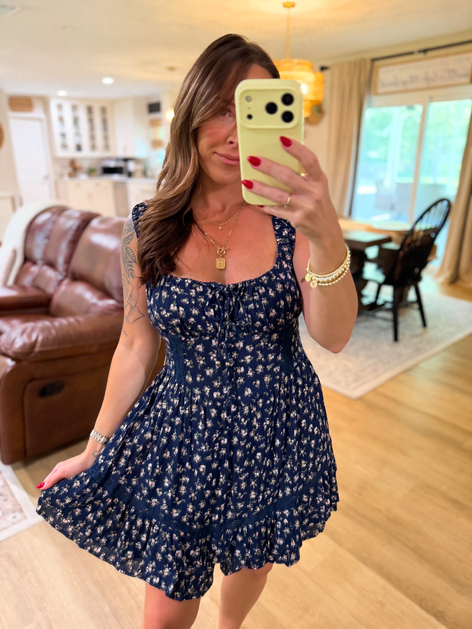 Ellie Tie Front Floral Printed Romper - Navy