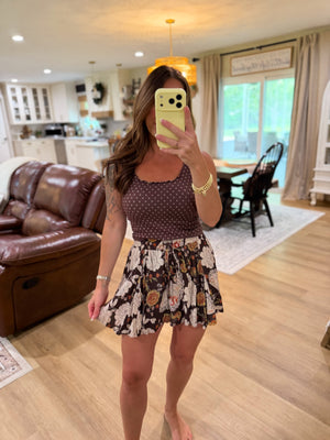 Addison Floral Print Skort - Espresso