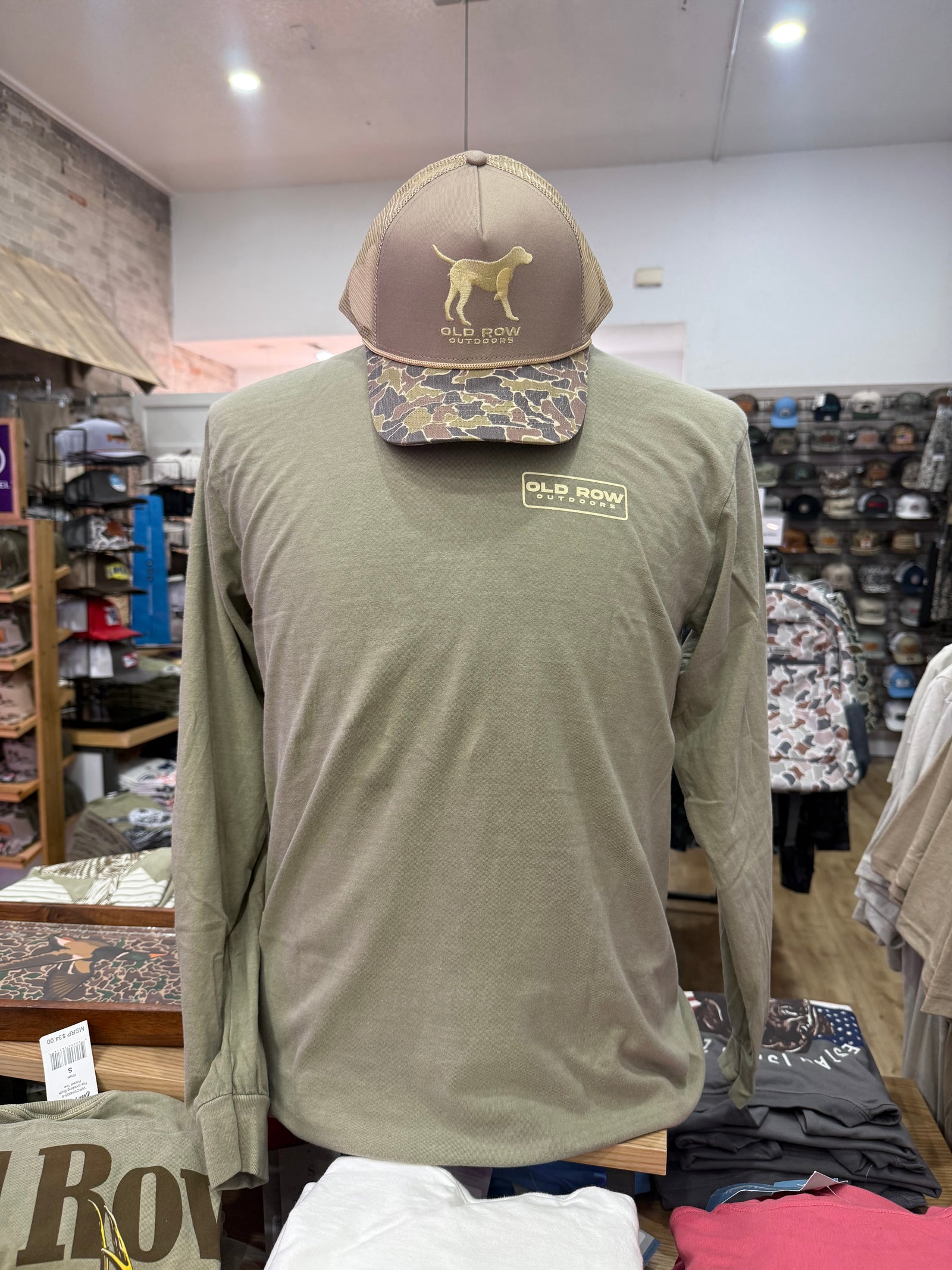 Old Row 80s Camo Flag Long Sleeve Tee - Khaki
