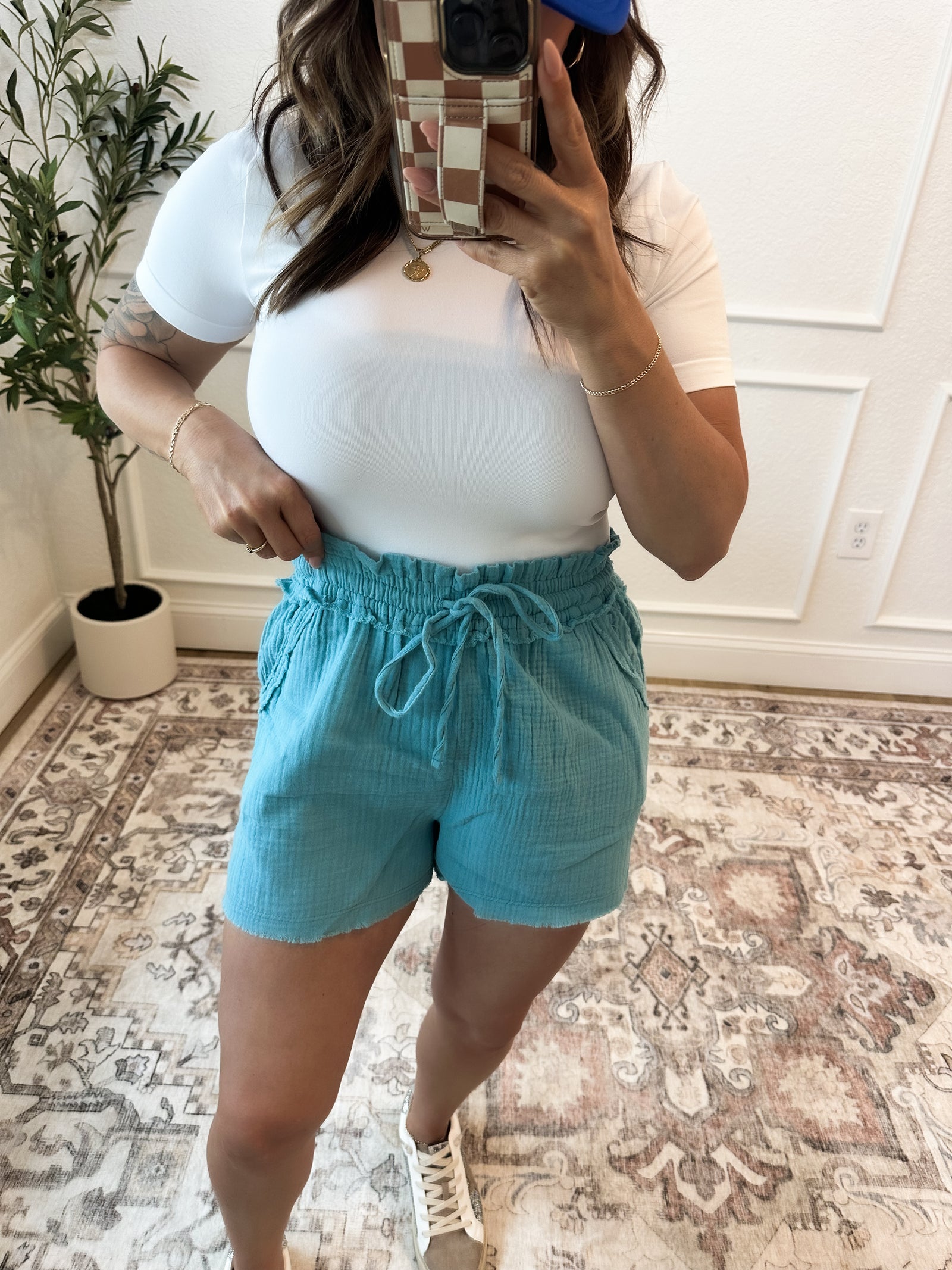 Living The Life Gauze Shorts - Dusty Teal