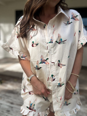 Parker Mallard Print Ruffle Sleeve Shirt