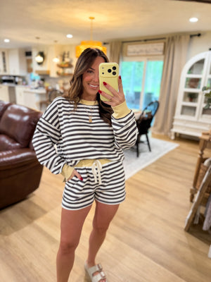 Lexi Striped Contrast Drawstring Shorts - Yellow