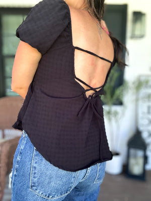 Gone Again Babydoll Lace Up Back Top