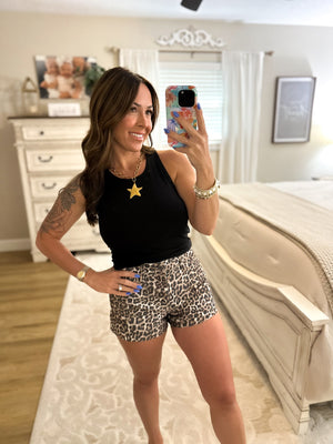 Cello Leopard Denim Shorts