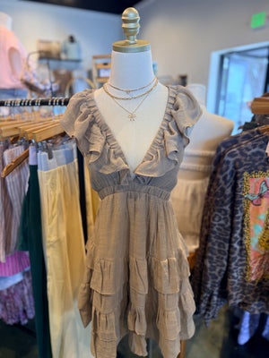 Finley Open Back Ruffle Dress - Taupe
