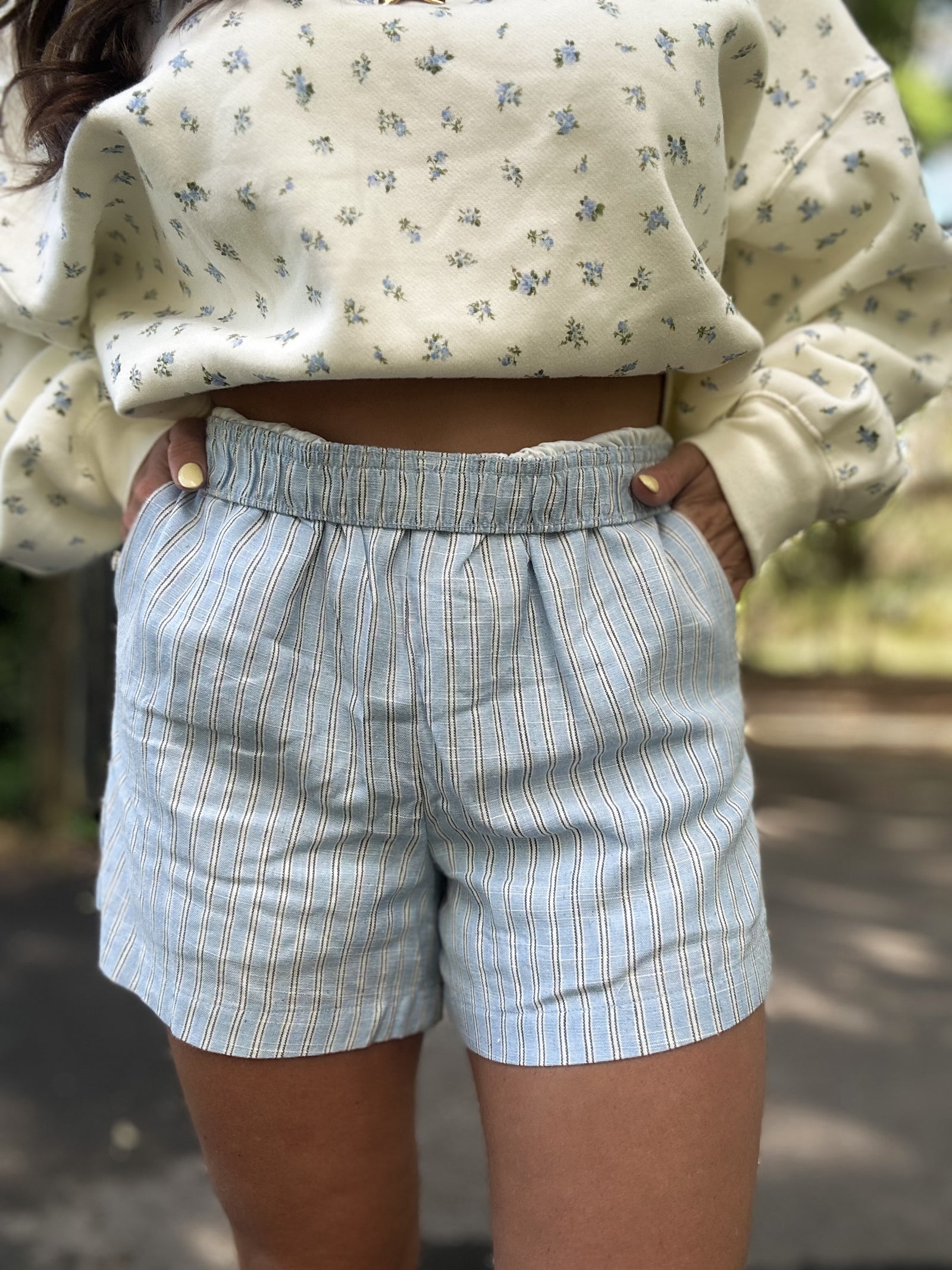 Abbie Striped Breezy Shorts - Baby Blue