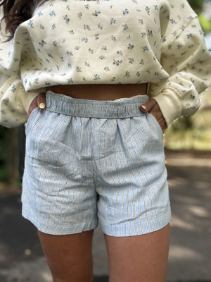 Abbie Striped Breezy Shorts - Baby Blue