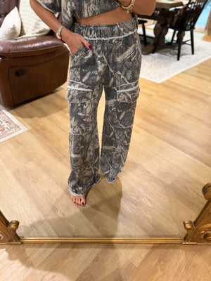 Jade Vintage Wash Camo Cargo's